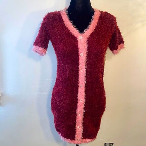 Forever 21 Dresses & Skirts - NEW...Burgundy and pink fuzzy body-con dress size S (small) from Forever21
